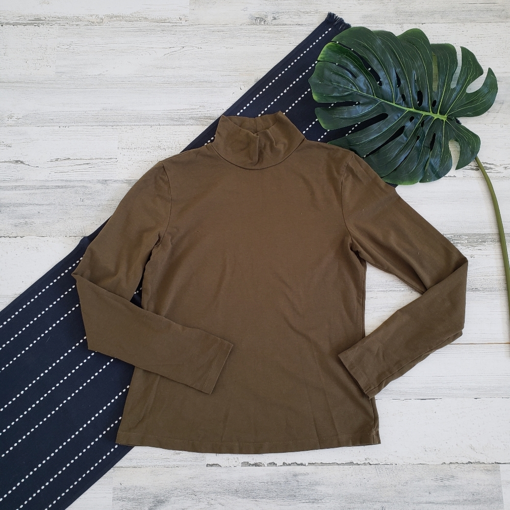 Frank and Oak| Mockneck Long Sleeve Shirt Green Size Medium